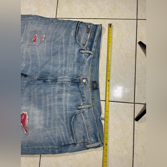 Polo Ralph Lauren Big Tall Varick Slim Straight Red Bandana Patch Distress Jeans - Picture 9 of 10